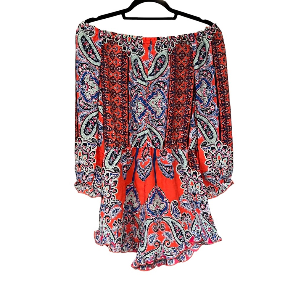 Venus Romper Off The Shoulder Floral Paisley Print Ruffle Long Sleeve - Picture 3 of 11